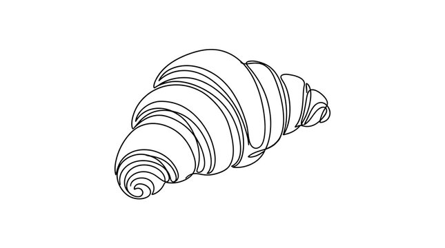 Fresh croissant pastry drawn in a single continuous line art style with croissant minimalist illustration breakfast