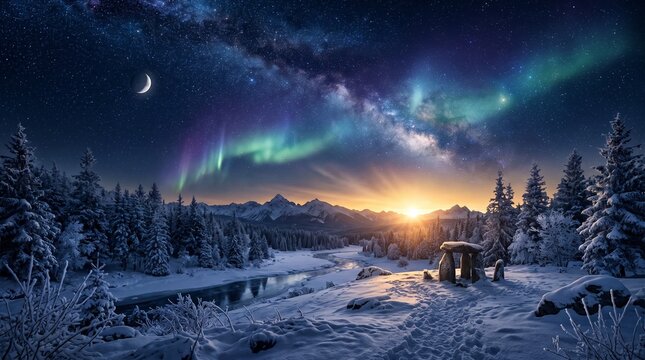 Dark blue cosmic winter solstice background