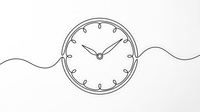 Minimalist continuous line drawing of a wall clock on white background with minimalist continuous illustration abstract