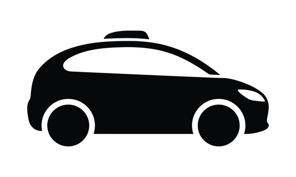Black taxi car silhouette icon for urban transportation services.