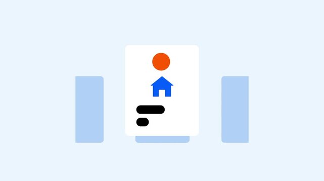 A profile card icon featuring a small house symbol and an orange dot, representing an agent profile, homeowner account, or property manager contact