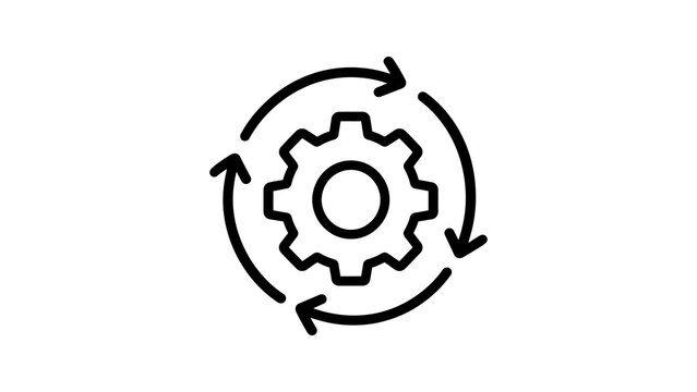 Gear with revolving arrows icon black vector on transparent background.