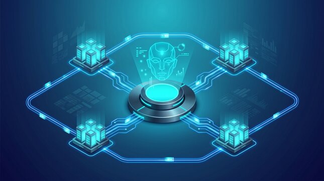 futuristic technology background with AI Robot Cybersecurity Network with Digital Shield