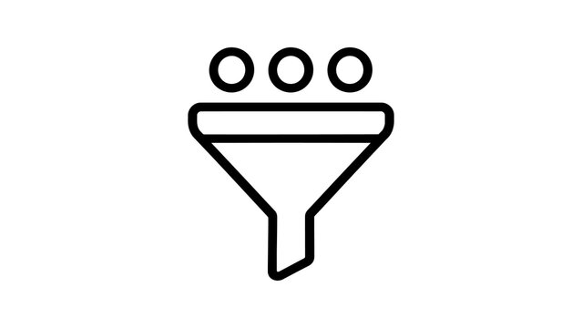 Filter funnel icon with three spheres for data sorting process concepts.
