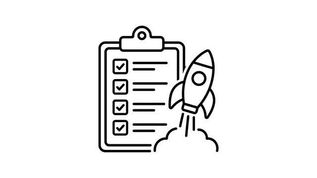 Rocket launching from task checklist for project launch success milestone.