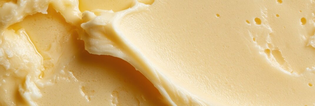 A close view reveals a smooth texture of pale beurre blanc butter sauce in warm gold and cream colors. Suitable for French cuisine dishes.