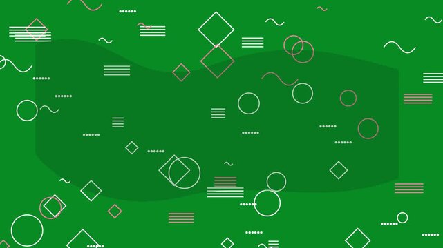 Abstract Memphis Style Geometric Shapes Animation on Green Background