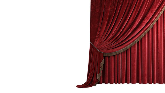 Classic red velvet theater stage curtains drapes background announcement mockup