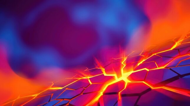 Abstract glowing fissures on a cracked geometric surface with vibrant nebula global warming