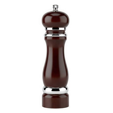 Dark wooden pepper mill on white background