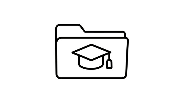 Black line folder icon with graduation cap for digital school archives.