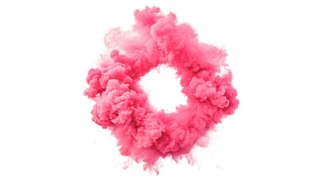 Abstract dynamic cloud of vibrant pink smoke puff dynamic color mist trail isolated