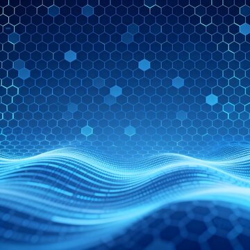 Digital Hexagonal Grid with Flowing Light Wave Technology Background