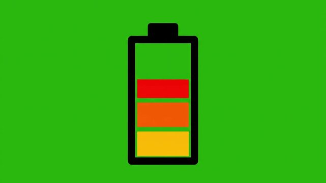 Battery Energy Level Indicator Icon Animation with Status Segments Charging Concept on Green Screen Chroma Key