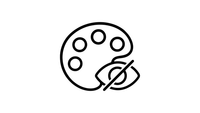 Black outline icon of an artist's palette with a crossed-out eye symbol.