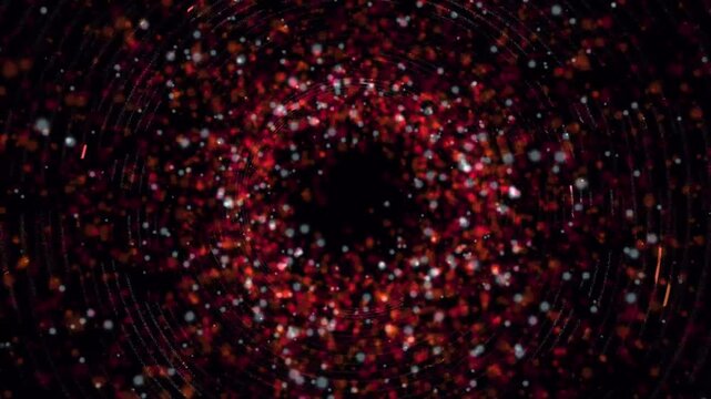 Glowing red particle tunnel animation spinning in vortex motion background loop