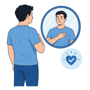 Vector illustration of a man performing a health self-examination