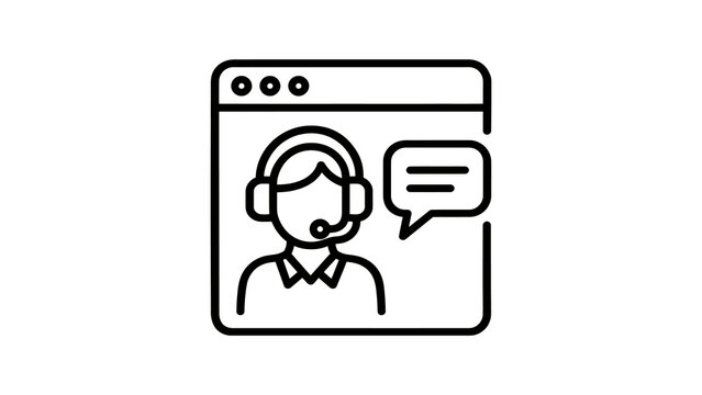 Customer support service agent with headset and chat bubble on browser window.