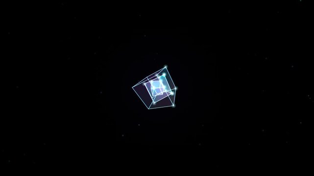 Abstract geometric glowing polyhedron shapes floating in dark space