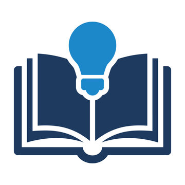 Open book with a glowing light bulb icon representing learning and ideas creativity icon knowledge