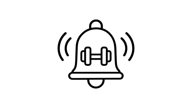 Fitness alarm bell icon with dumbbells for workout reminder and gym notification.