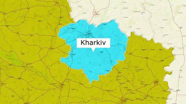 Kharkiv region location highlighted on interactive map video motion graphic animation