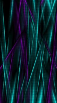 Neon cyan purple glowing lines with scanline texture. Dark futuristic abstract background with luminous flowing stripes. Vertical motion design. Seamless loop. Video animation Ultra HD 4K 2160x3840