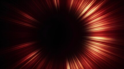 Fototapeta premium Dynamic red and gold light rays radiating from black center in science fiction tunnel