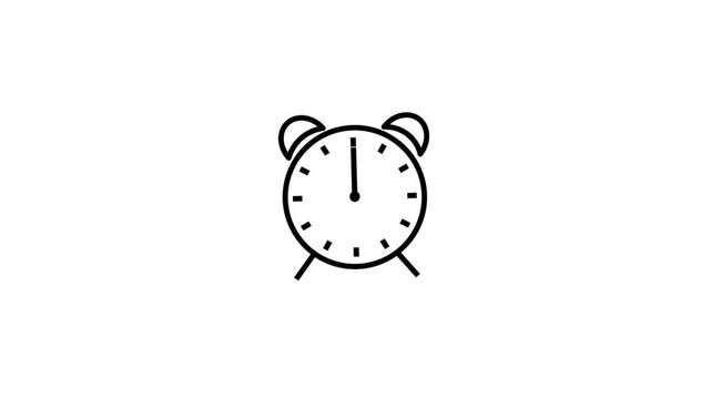 Animated Line Art Alarm Clock Icon Ticking on White Background.