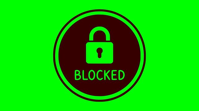 cybersecurity blocked security lock animation with red flashing lighting effect over a green screen chroma key background