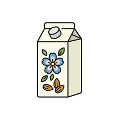 Fototapeta premium Flat vector illustration of almond milk carton with floral design