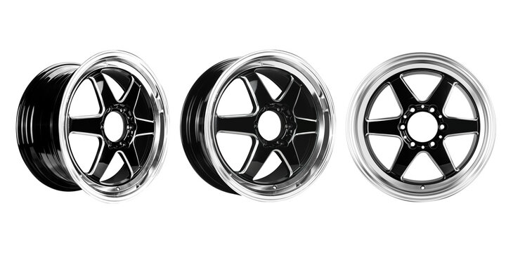 Car Wheel , Alloy Wheel , sport design  photo set  Black Chrome color Isolated on transparent Background.	
