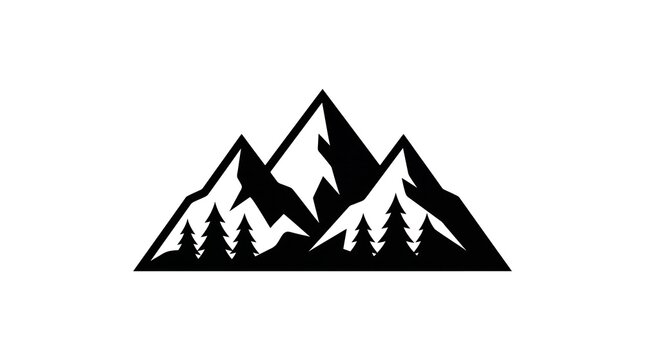 Minimalist Mountain Logo Design with Pine Trees and Peaks for Outdoor Adventure and Nature Brand Identity