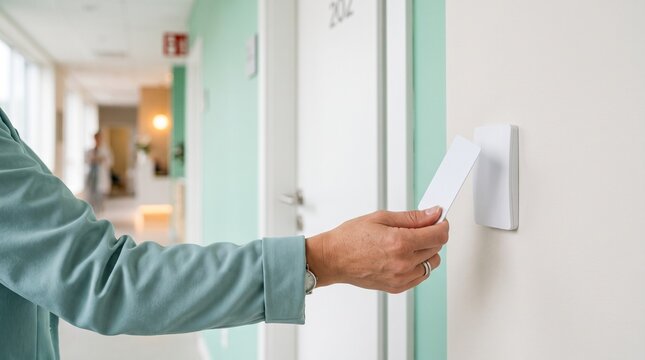 Clinic staff using a secure doorway access card