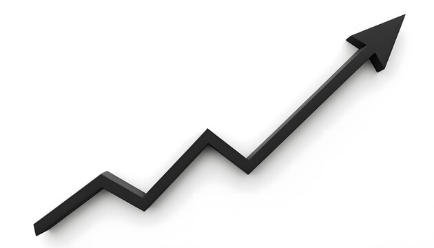A black upward trending arrow on white
