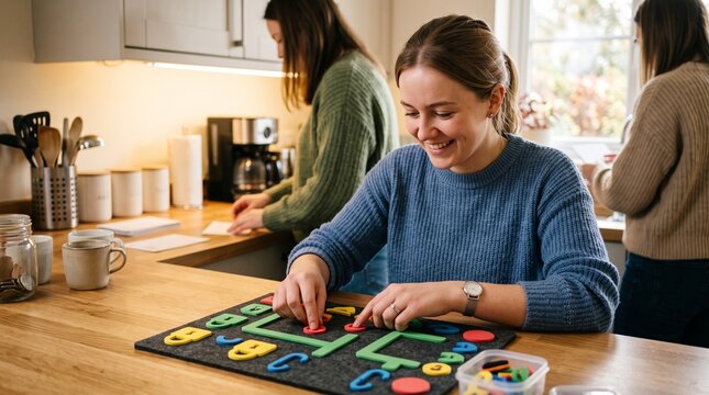Volunteer assembles tactile cyber awareness activity board