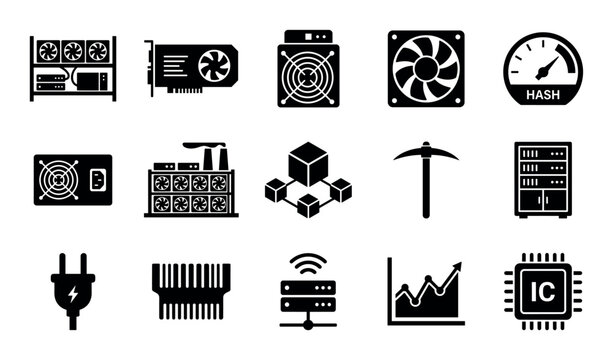 Cryptocurrency wallet vector icons with digital wallet, hardware wallet and mobile wallet for web design in silhouette style