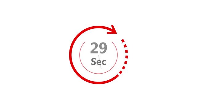Countdown timer animation with red circular progress indicator during time lapse sequence against white background