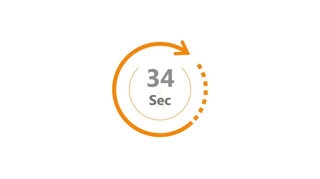 Animated orange circular timer countdown sequence with digital numbers and directional arrows on white background