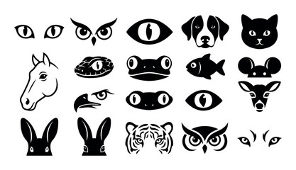 Obraz premium Animal eye design icons with cat eyes, owl eyes and snake eyes for presentation design in silhouette style.