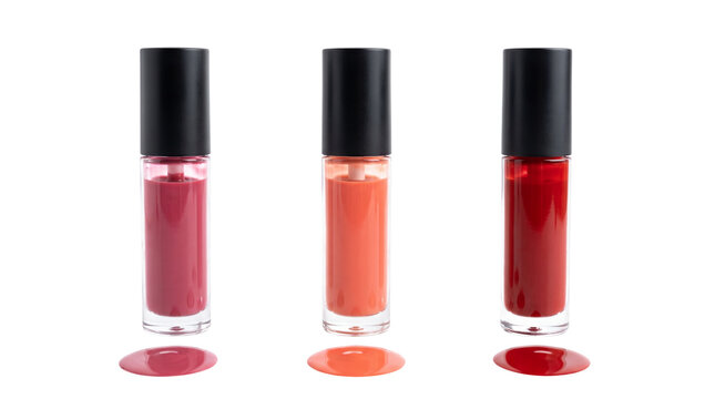 Three colorful liquid lip gloss bottles