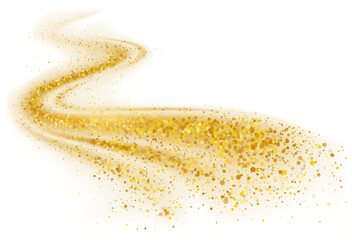 Obraz premium Golden sparkling decoration. Magical dust wave on transparent background. Gold glitter abstract wave. Luxury festive decoration for any holidays