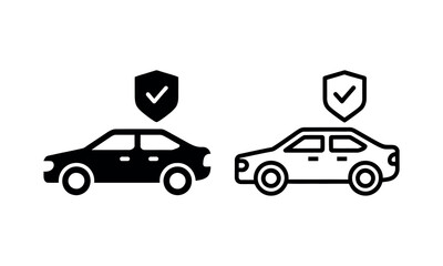 Fototapeta premium Secure black and white taxi cars with shield icons