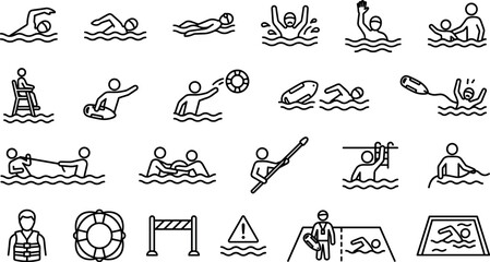 Fototapeta premium Swimming pool and water safety lifeguard icon set for summer recreation conceptSwimming pool and water safety lifeguard icon set for summer recreation concept