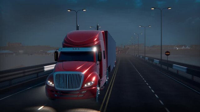 Autonomous Semi Truck Driving Smart Autopilot Controls Future Logistics Concept