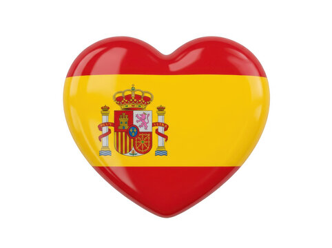 Heart shaped icon with the national flag of spain isolated on transparent background
