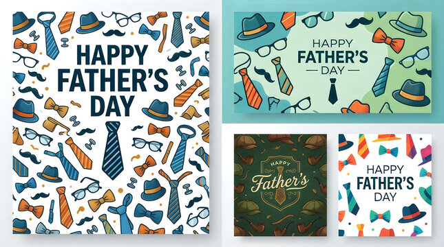 Happy Father Day greeting cards with ties and hats pattern illustration