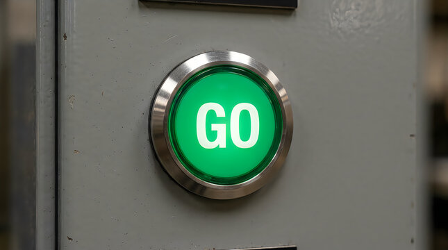 Green go button on a industrial control panel illustration