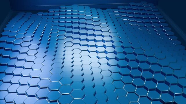 Cobalt honeycomb tide with luminous cyan seams