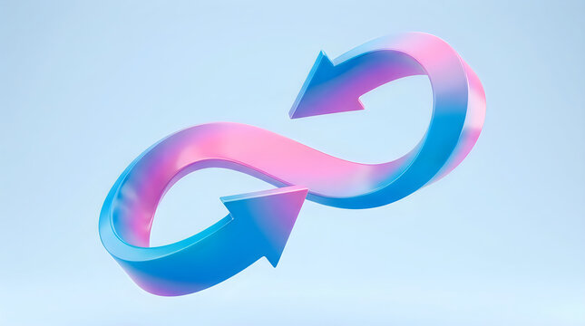 Infinity loop arrow sign with blue and pink gradient color illustration